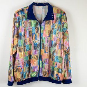 "Rio" Bomber Jacket VintagRetro Mosaic Print Modern Art 80's Colorful Size Large